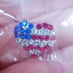 Vintage American Flag Rhinestone Heart Brooch NEW IN PACKAGE
